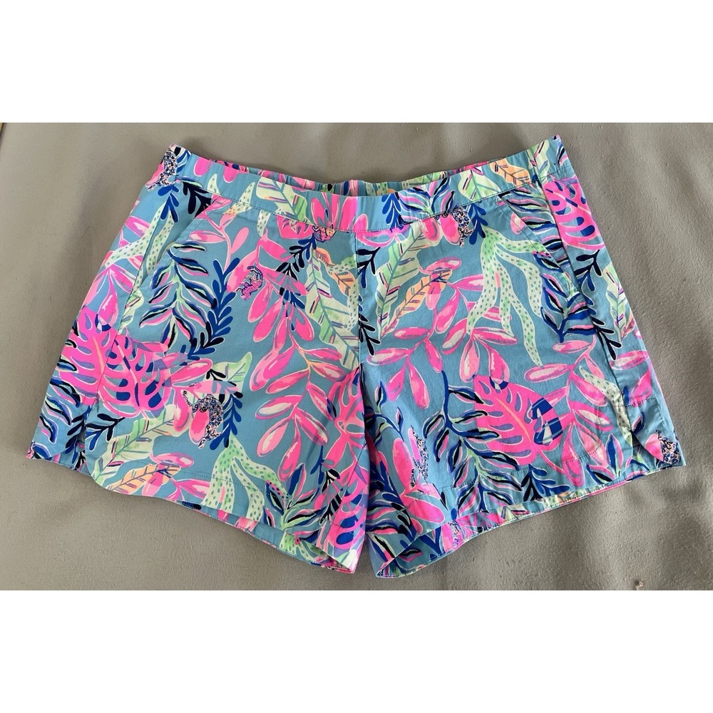 Lilly Pulitzer Ocean View Pull On Shorts Blue Peri Sunrise Bay Womens Medium